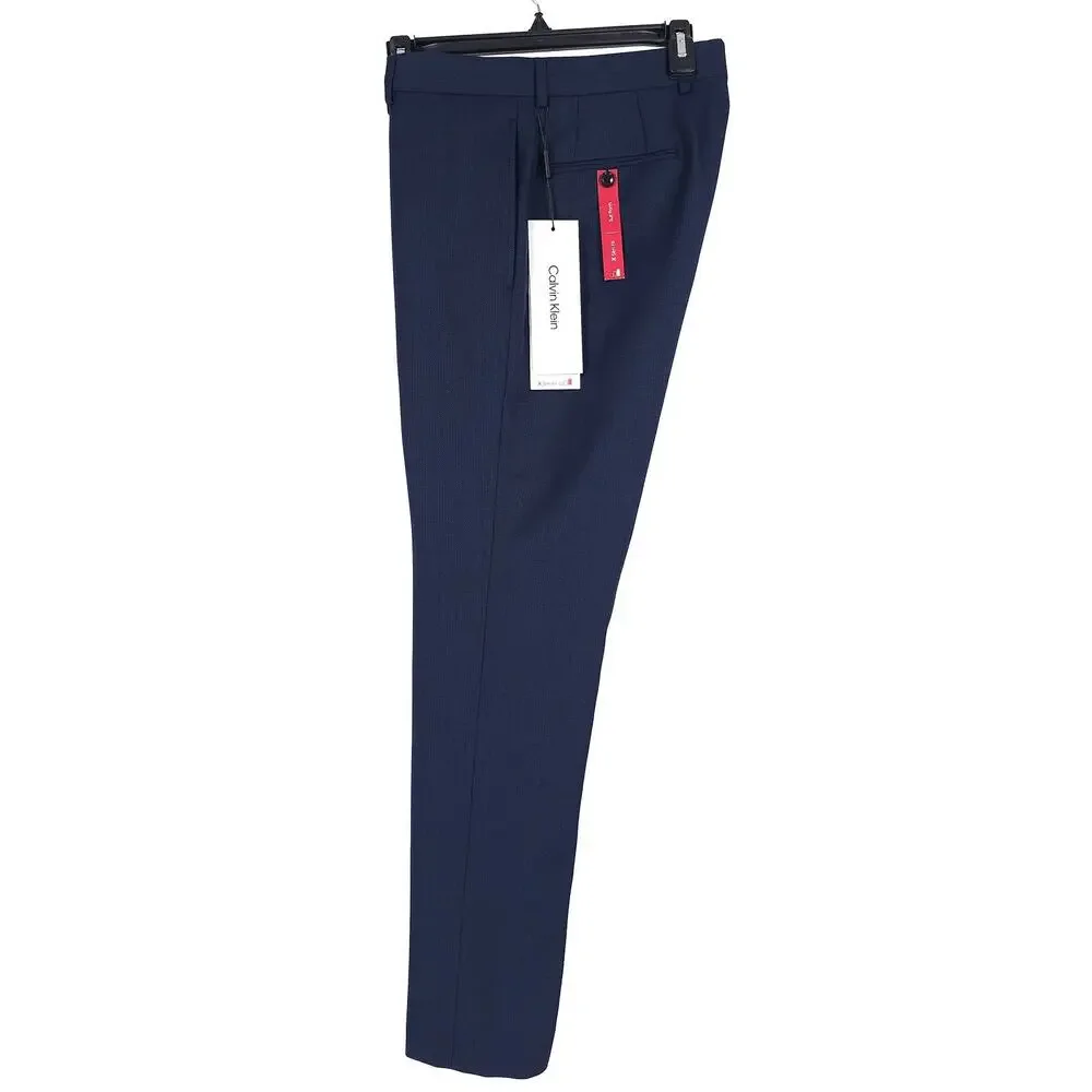 Calvin Klein Mens Slim Fit Suit Pants 32x30 Navy Blue Birdseye Wool Stretch NWT